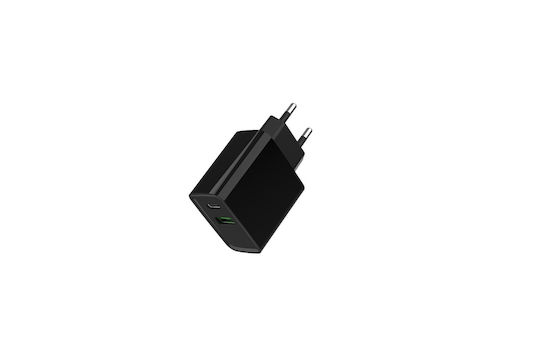 Gembird Charger Without Cable with USB-A Port and USB-C Port 20W Power Delivery / Quick Charge 3.0 Blacks (TA-UC-PDQC20-01-BK)