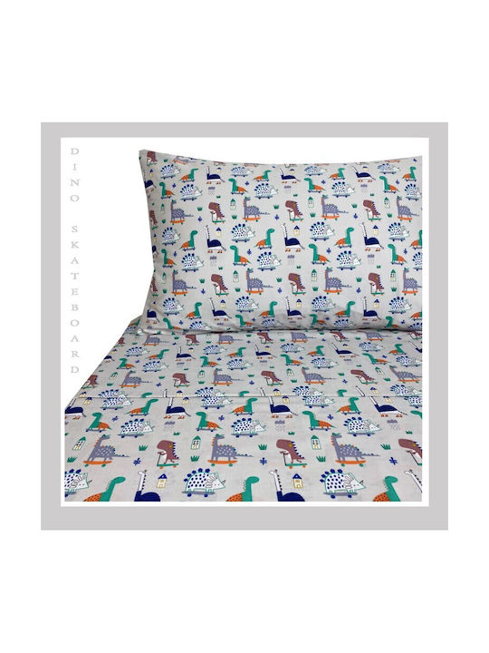 Astron Italy Sheet Set Single Cotton Dino On Skateboard