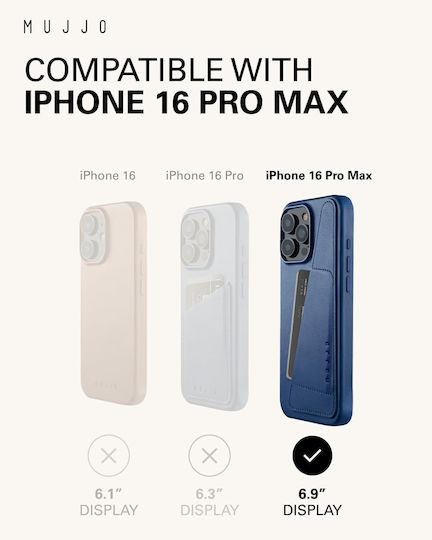 Mujjo Задна корица Кожа 1мм Син (iPhone 16 Pro Max)