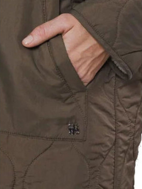 Women's Long Parka Jacket for Winter with Hood Green