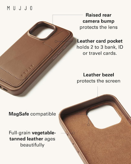 Mujjo Back Cover Δερμάτινο 1mm Καφέ (iPhone 16 Pro Max)