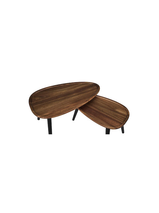 Oval Central Coffee Table Made of Solid Wood Beige 2 Pieces W60xL39xH40cm