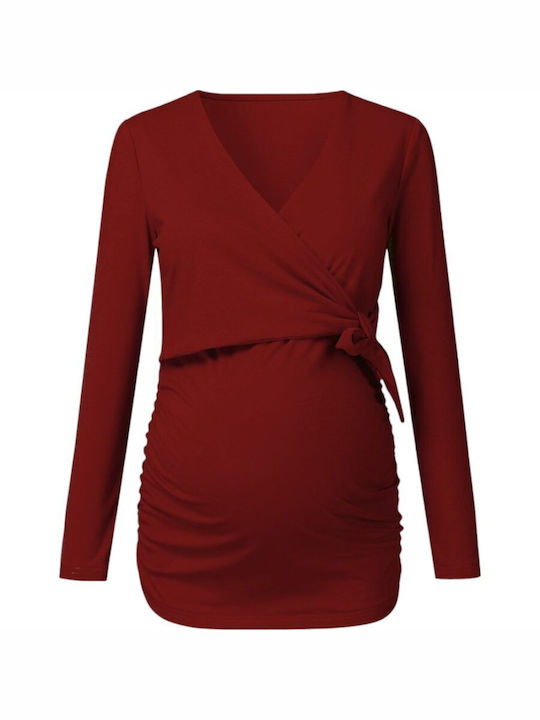 Women's long-sleeved nursing blouse (burgundy) (polyester-cotton)