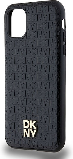 Carcasă MagSafe din piele PU cu model repetitiv și logo stivuit DKNY pentru iPhone 11, negru