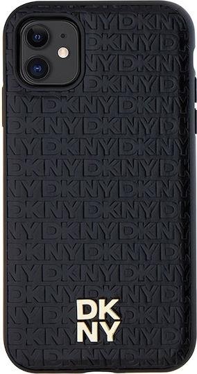 Carcasă MagSafe din piele PU cu model repetitiv și logo stivuit DKNY pentru iPhone 11, negru
