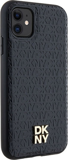Carcasă MagSafe din piele PU cu model repetitiv și logo stivuit DKNY pentru iPhone 11, negru