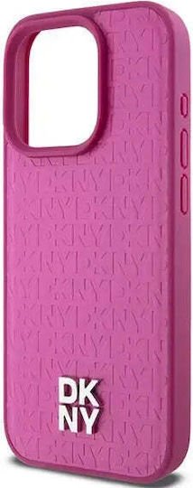 Dkny Pu Leather Repeat Pattern Stack Logo Magsafe Case Iphone 15 Pro Pink
