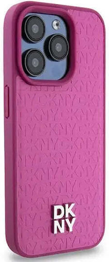 Dkny Pu Leather Repeat Pattern Stack Logo Magsafe Case Iphone 15 Pro Pink
