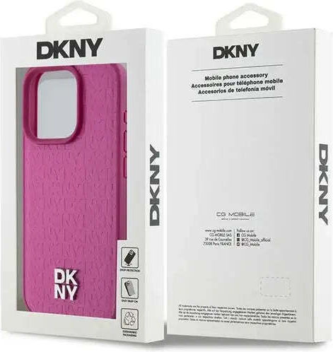 Dkny Pu Leather Repeat Pattern Stack Logo Magsafe Case Iphone 15 Pro Pink