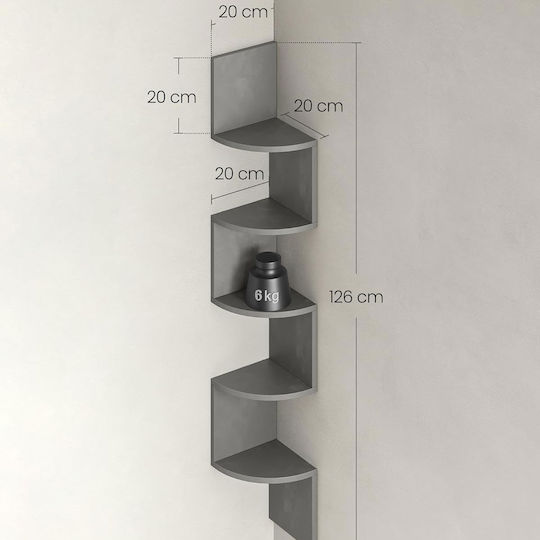 Γωνιακή Βιβλιοθήκη Γκρι 20x20x126εκ.