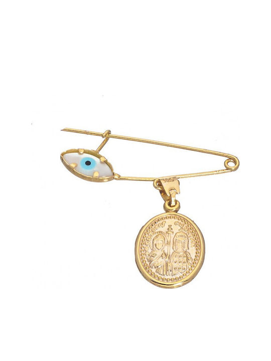 Atofio Kosmima Child Safety Pin made of Gold Plated Silver with Icon of the Virgin Mary