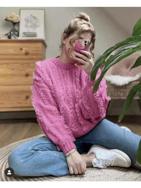 Damen Pullover mit Spitze Rosa