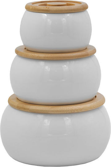 InTheBox Set of 3 General Use Food Jars with Lid Porcelain White 16x16x15.5cm 3 Pieces