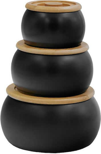InTheBox Set of 3 General Use Food Jars with Lid Made of Porcelain Black 16x16x15.5cm 3 Pieces