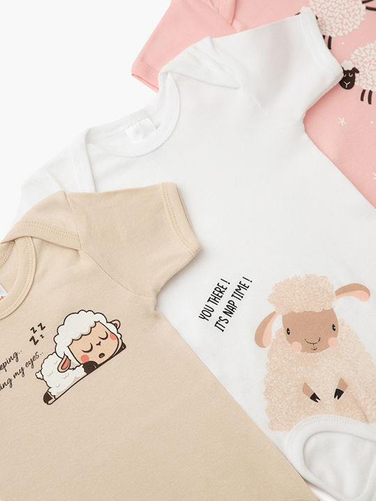 Minerva Sheeps Къс ръкав White/Beige/Pink 3бр