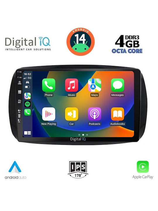 Digital IQ Car-Audiosystem für Smart FürZwei 2016> (Bluetooth/USB/AUX/WiFi/GPS/Apple-Carplay/Android-Auto) mit Touchscreen 9"