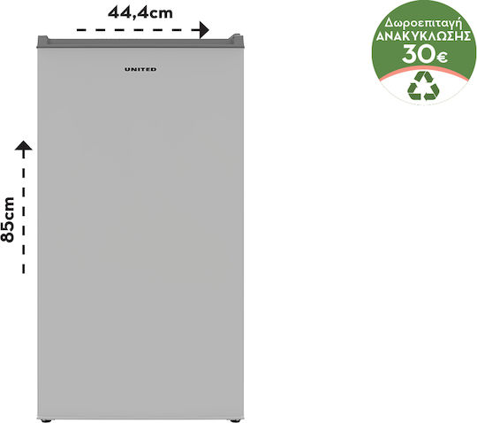 United Еднокрилен Хладилник 83лт В85xШ44.4xД45.6см. Inox UND-0862X