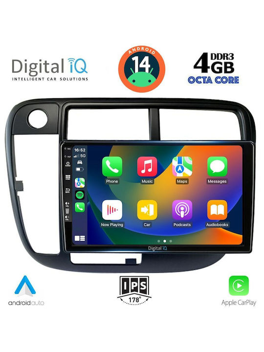 Digital IQ Car Audio System for Honda Civic 1995-2001 with Clima (Bluetooth/USB/AUX/WiFi/GPS/Apple-Carplay/Android-Auto) with Touch Screen 9"