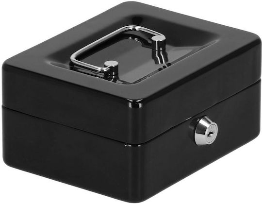 Money Box Safe Compartmentalized Key Metal 15x12x8cm Black