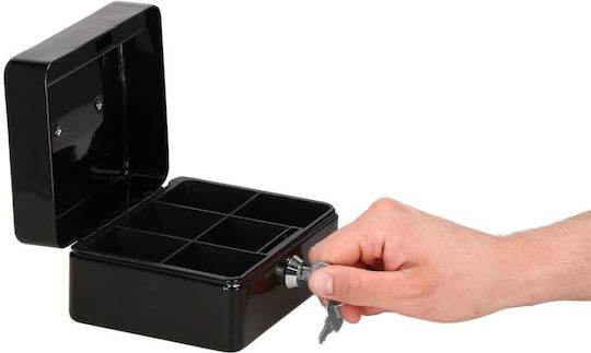 Money Box Safe Compartmentalized Key Metal 15x12x8cm Black