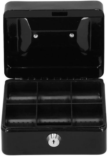 Money Box Safe Compartmentalized Key Metal 15x12x8cm Black
