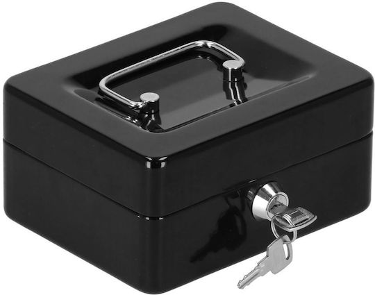 Money Box Safe Compartmentalized Key Metal 15x12x8cm Black
