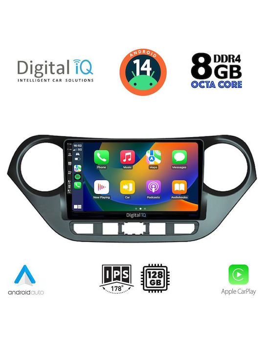 Digital IQ Car Audio System for Hyundai i10 2014-2020 (Bluetooth/USB/AUX/WiFi/GPS/Apple-Carplay/Android-Auto) with Touch Screen 9"