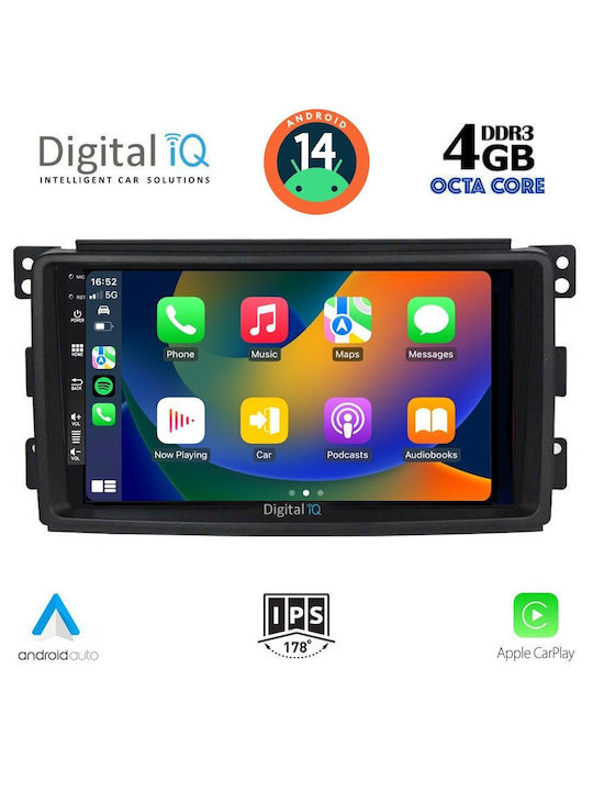 Digital IQ Автомобилна Аудио Система за Smart За двама 2007-2010 (Блутут/USB/AUX/WiFi/GPS/Apple-Carplay/Android-Auto) с Тъчскрийн 9"