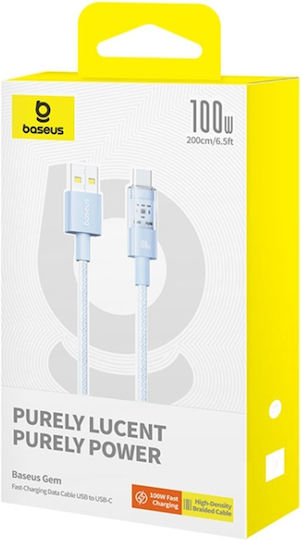 Baseus Gem USB 2.0 Cable USB-C Male - USB-A 100W PD Blue 2m P10373002311-01