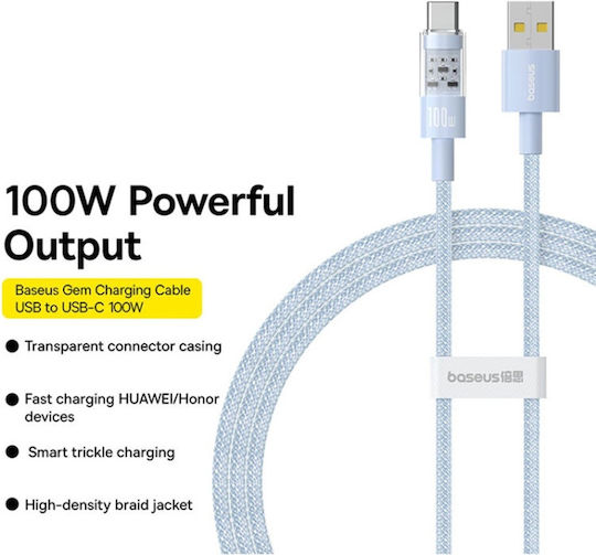 Baseus Gem USB 2.0 Cable USB-C Male - USB-A 100W PD Blue 2m P10373002311-01