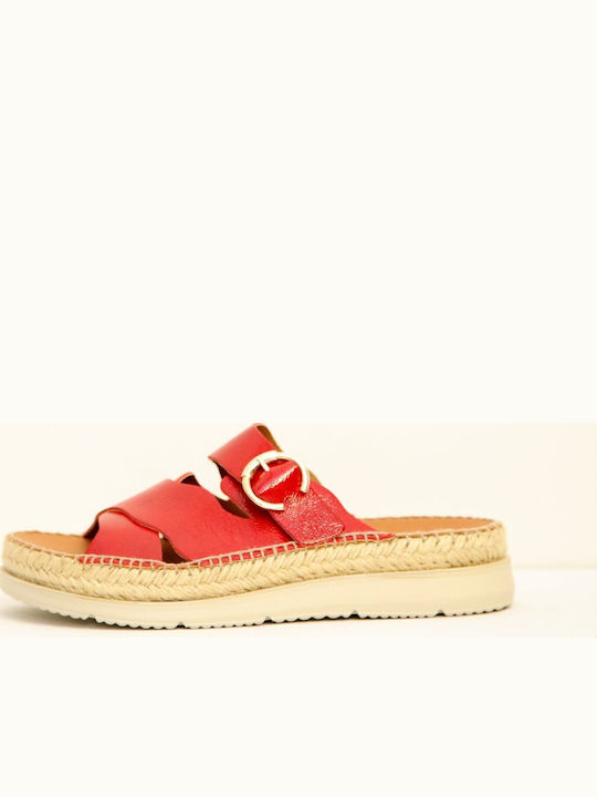 Leder Flache Sandalen für Damen in Rot Farbe