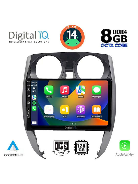 Digital IQ Sistem Audio Auto pentru Nissan Notă 2012> (Bluetooth/USB/AUX/WiFi/GPS/Apple-Carplay/Android-Auto) cu Ecran Tactil 10"