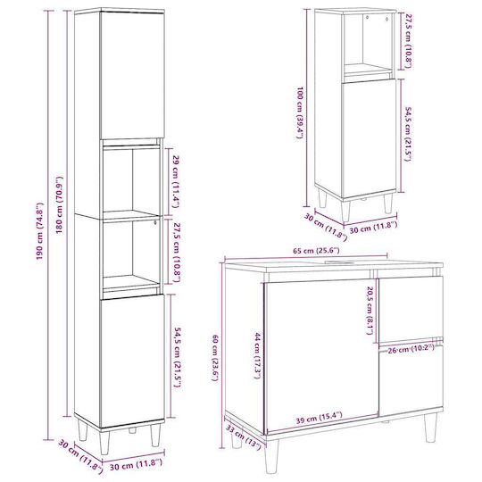 vidaXL Set de Mobilier Blat cu Lavoar L65xW60xH33cm Beton gri