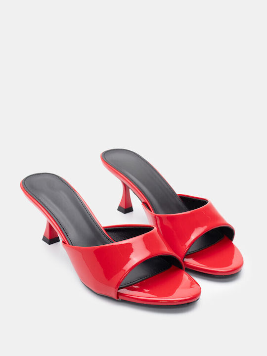 Mules with Chunky High Heel in Red Color