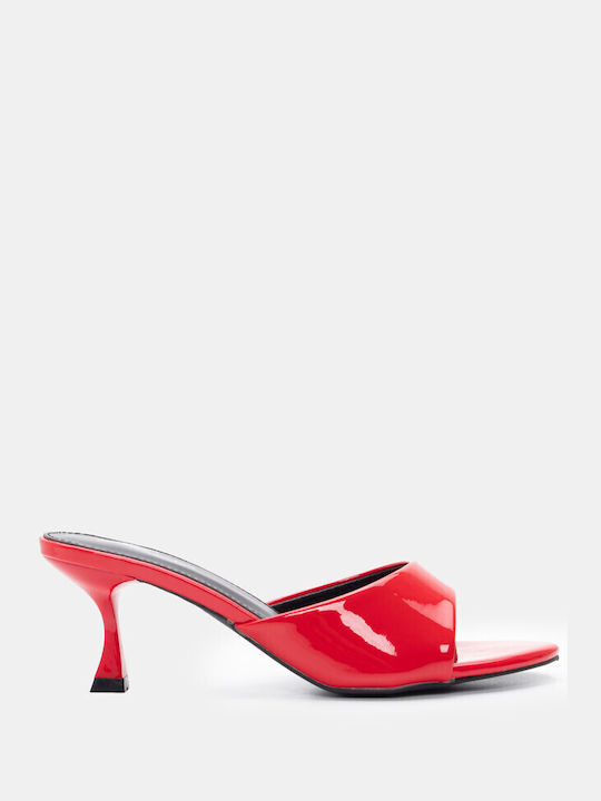Mules with Chunky High Heel in Red Color