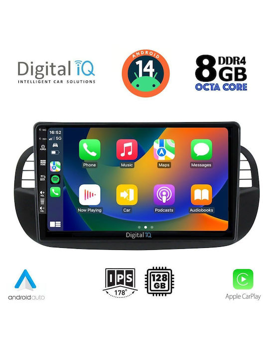 Digital IQ Sistem Audio Auto pentru Fiat 500 2007-2015 (Bluetooth/USB/AUX/WiFi/GPS/Apple-Carplay/Android-Auto) cu Ecran Tactil 9"