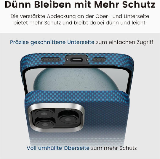 Pitaka Umschlag Rückseite Aramid Fiber 1.05mm Blau (iPhone 17 Pro / iPhone 16 Pro)
