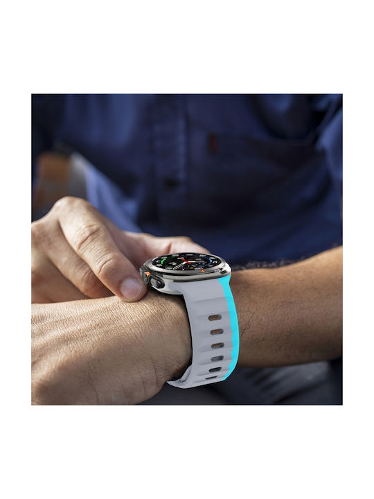 Curea din silicon cu textură de val pentru Samsung Galaxy Watch Ultra 47mm, cataramă inversă, gri albastru