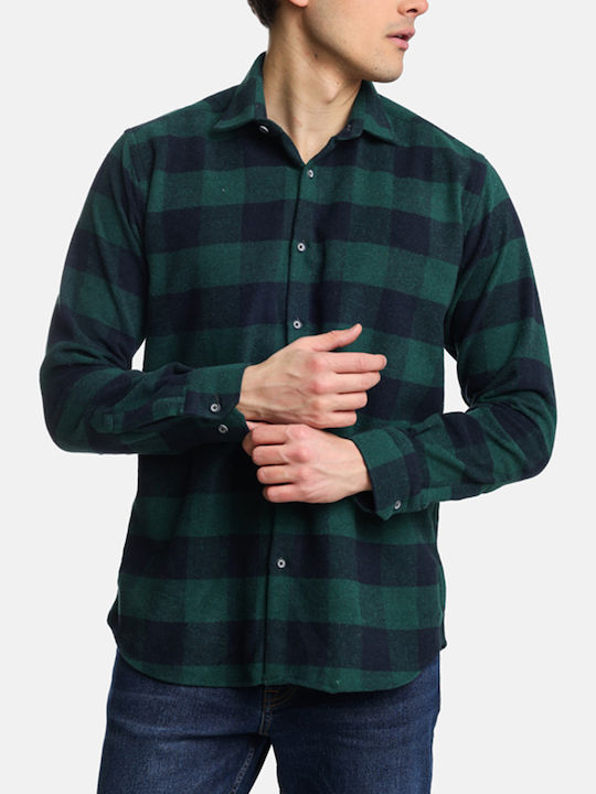 Long-sleeved Cotton Shirt Checked Green
