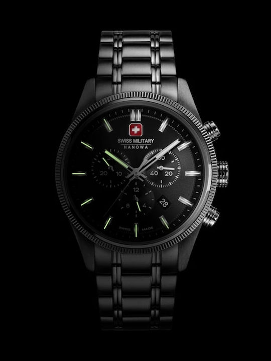 Swiss Alpine Military by Grovana Ανδρικό Ρολόι 43mm Χρονογράφος Μπαταρίας με Ασημί Μεταλλικό Μπρασελέ