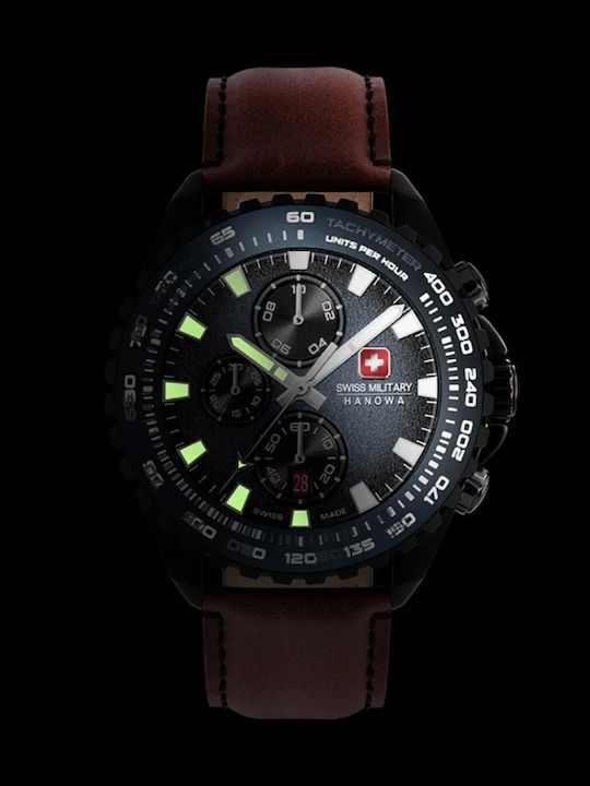 Swiss Alpine Military by Grovana Men's Watch 43mm Chronograph Battery with Brown Leather Strap