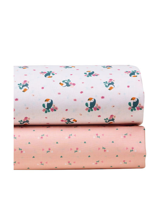 Kentia Baby Sheets Set Cradle Cotton White Pink White 60x120cm 2pcs