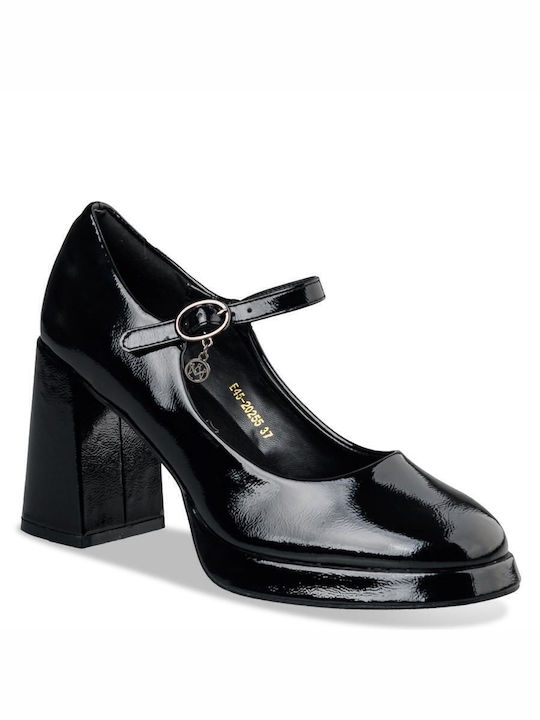 Envie Shoes Synthetic Leather Black Heels with Strap