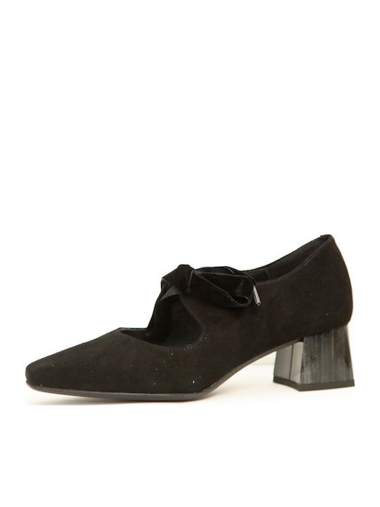 Leder Pumps mit Riemchen & mittelhoher Absatz Schwarz