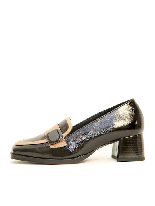 Leder Pumps mit flachem Absatz Schwarz