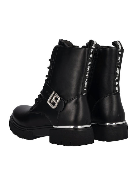 Leather Kids Boots with Laces Black