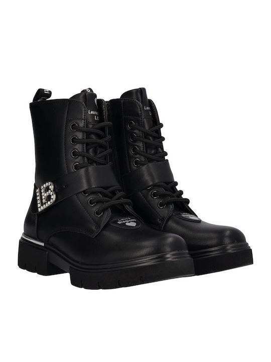 Leather Kids Boots with Laces Black