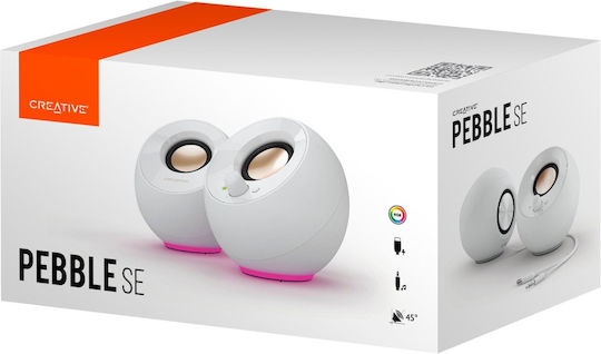 Creative Pebble SE USB-C Ηχεία Υπολογιστή 2.0 με RGB Φωτισμό και Ισχύ 4.4W σε Λευκό Χρώμα