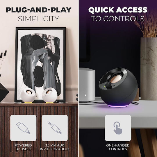 Creative Pebble SE USB-C Компютърни тонколони 2.0 с RGB осветление и мощност 4.4W в Черен цвят
