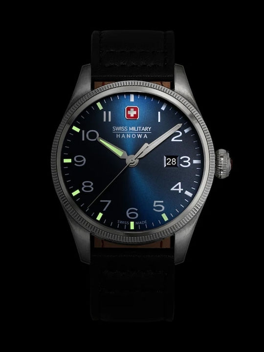 Swiss Alpine Military by Grovana Ανδρικό Ρολόι 43mm Μπαταρίας με Ασημί Δερμάτινο Λουράκι